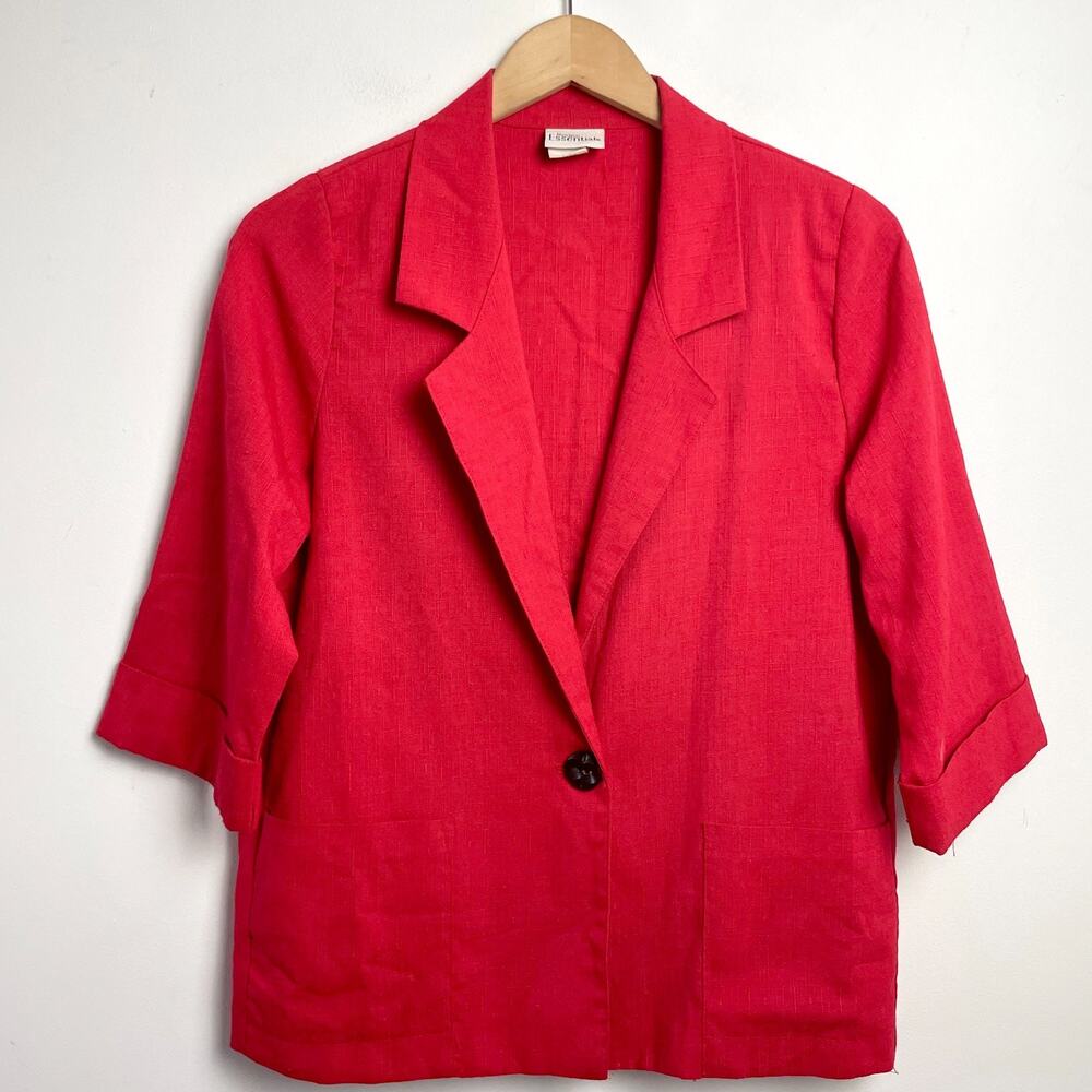 Vintage 90s Textured Lightweight Blazer Red Sz Small Minimalist Retro Summer